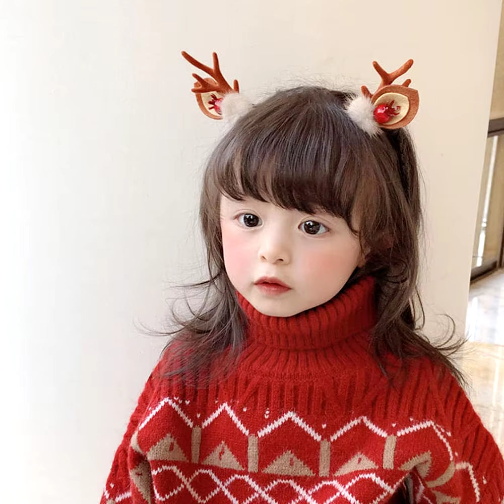 2Pcs Pack Cute Reindeer Ears Hair Clip Classic Christmas Festive Women Kids Barrettes Party Cosplay Hair Accessories for Girls