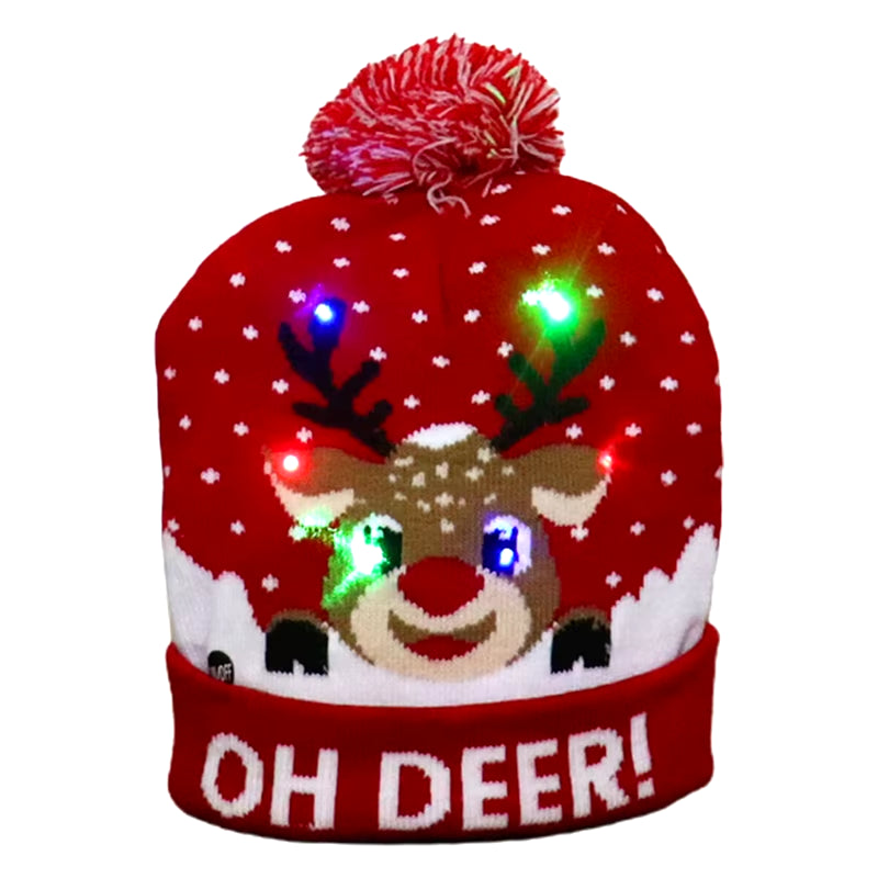 LED Christmas Hat Light up Knitted Colorful Lights Elk Ugly Hat Unisex Winter Sweater Beanie New Year Holiday Decor